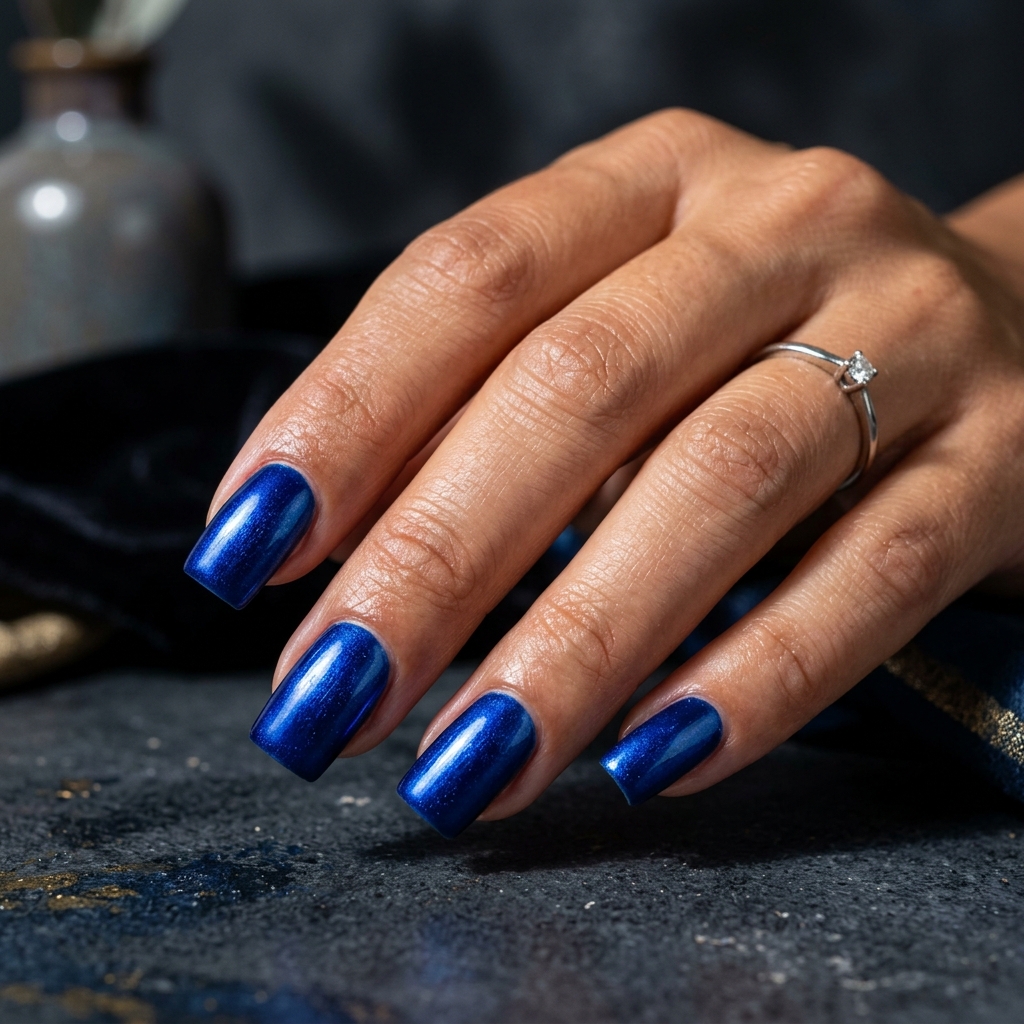 Metallic Cobalt Blue Nails Idea