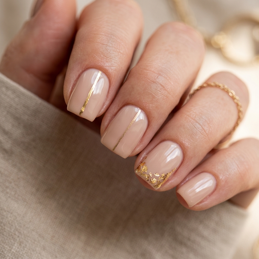 30 Short Natural Nails Ideas to Inspire Your Next Manicure 22 Metallic Gold Accent Idea
