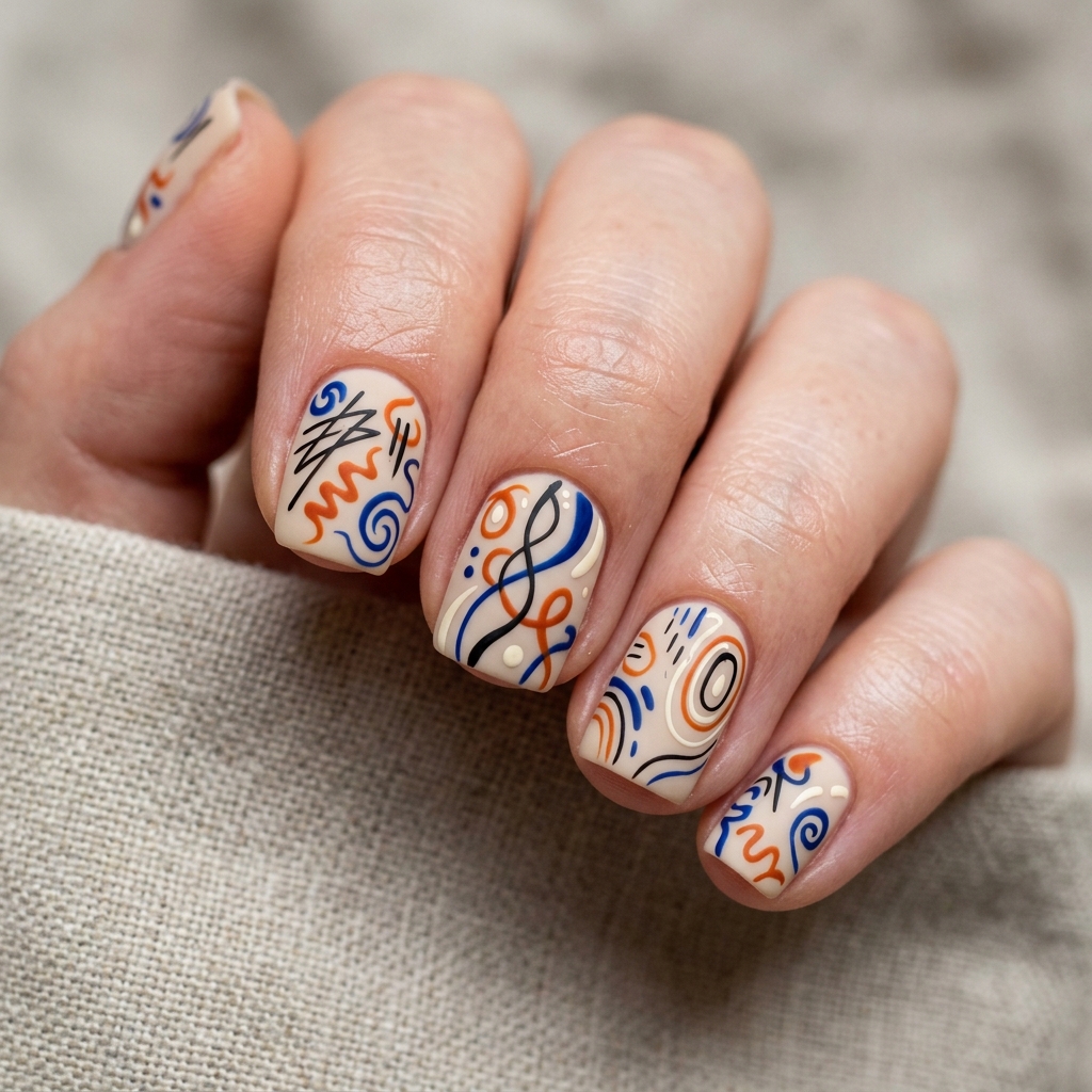 30 Short Natural Nails Ideas to Inspire Your Next Manicure 20 Abstract Line Art Nail Idea