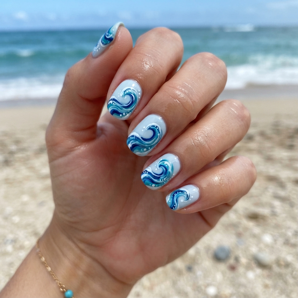 30 Short Summer Nails Ideas That Will Make You Fall in Love With Your Hands Again 17 Ocean Wave Nail Ideas