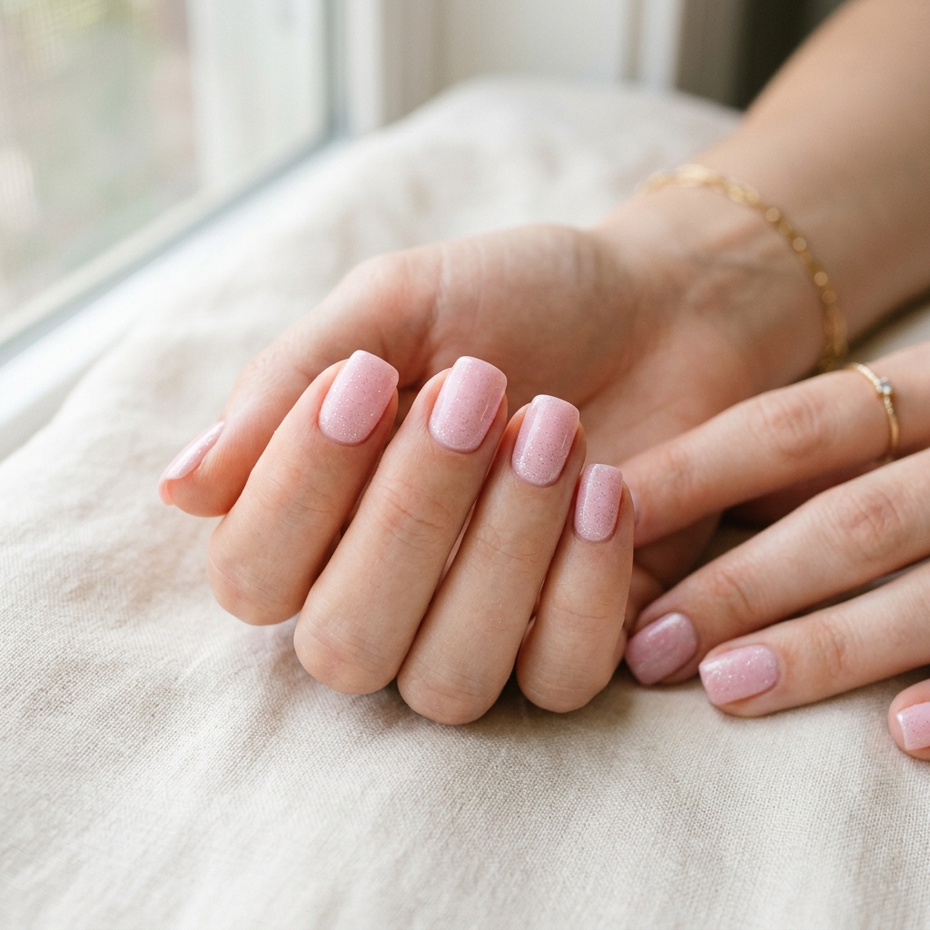Pastel Pink Glitter Nails Idea