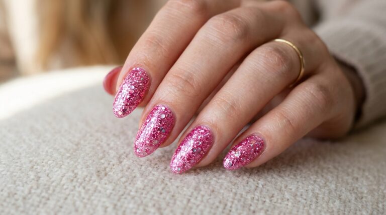 Pink Glitter Nails