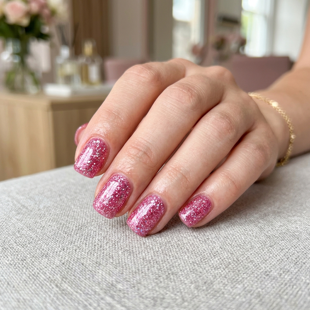 Pink Glitter Gel Nails Idea