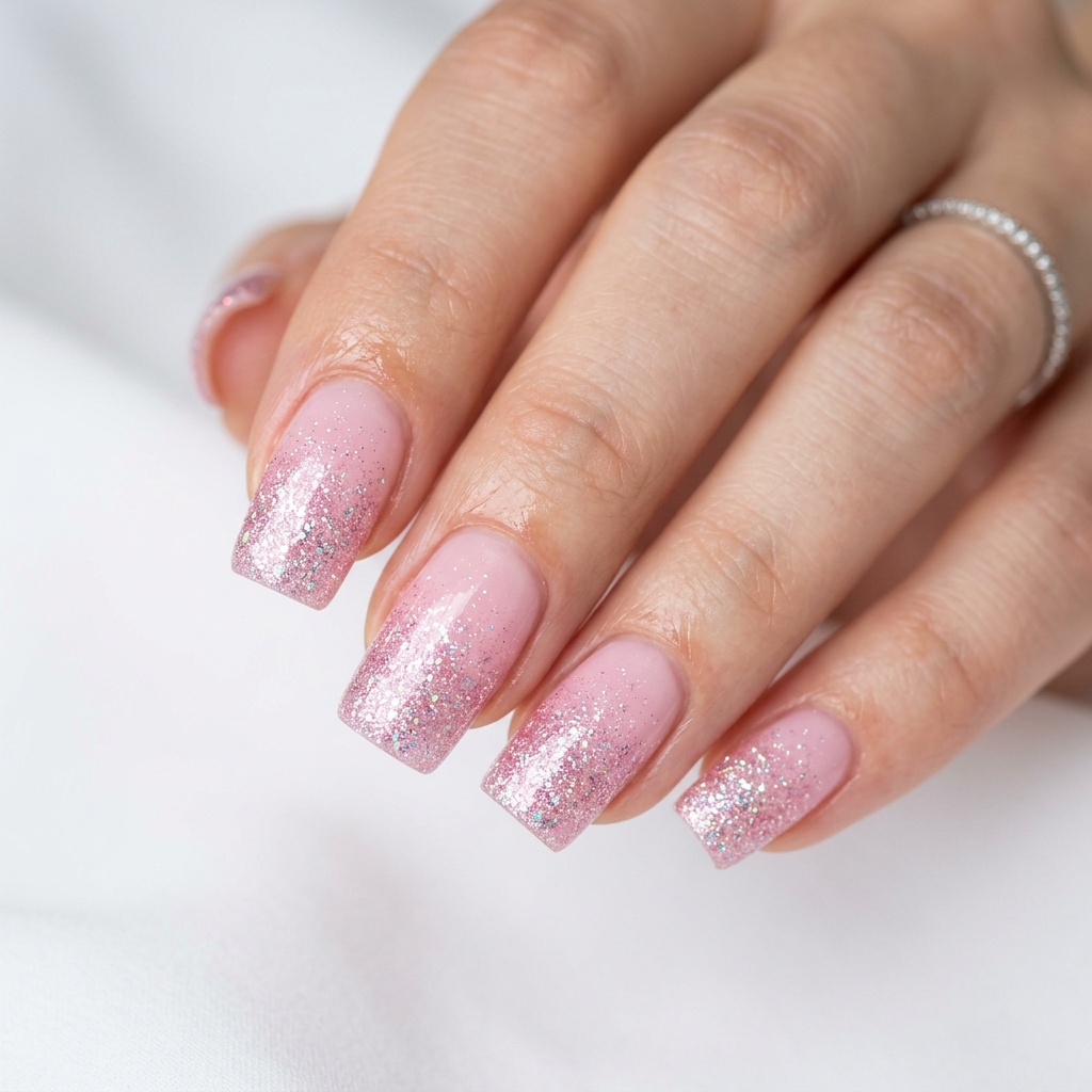 Ombre Baby Pink Glitter Nails Idea