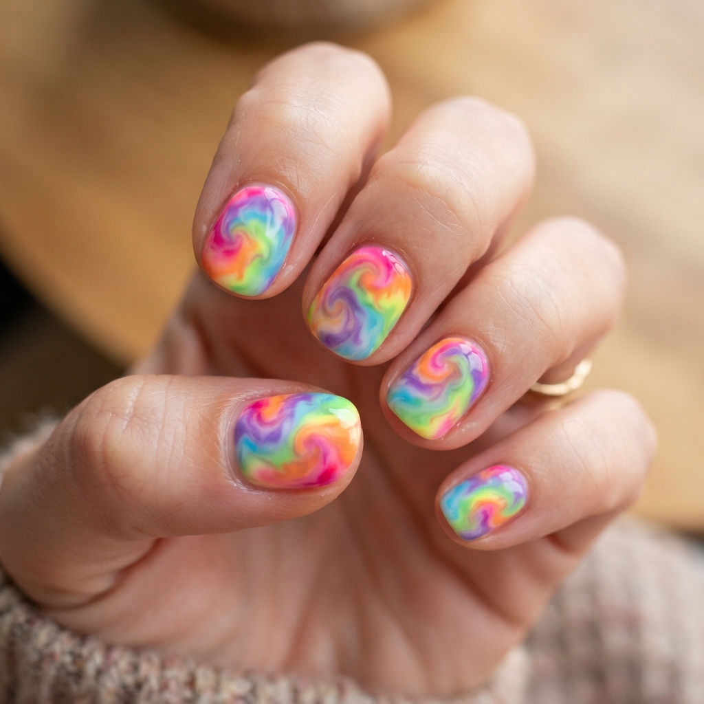 30 Short Summer Nails Ideas That Will Make You Fall in Love With Your Hands Again 22 Rainbow Swirl Nail Ideas