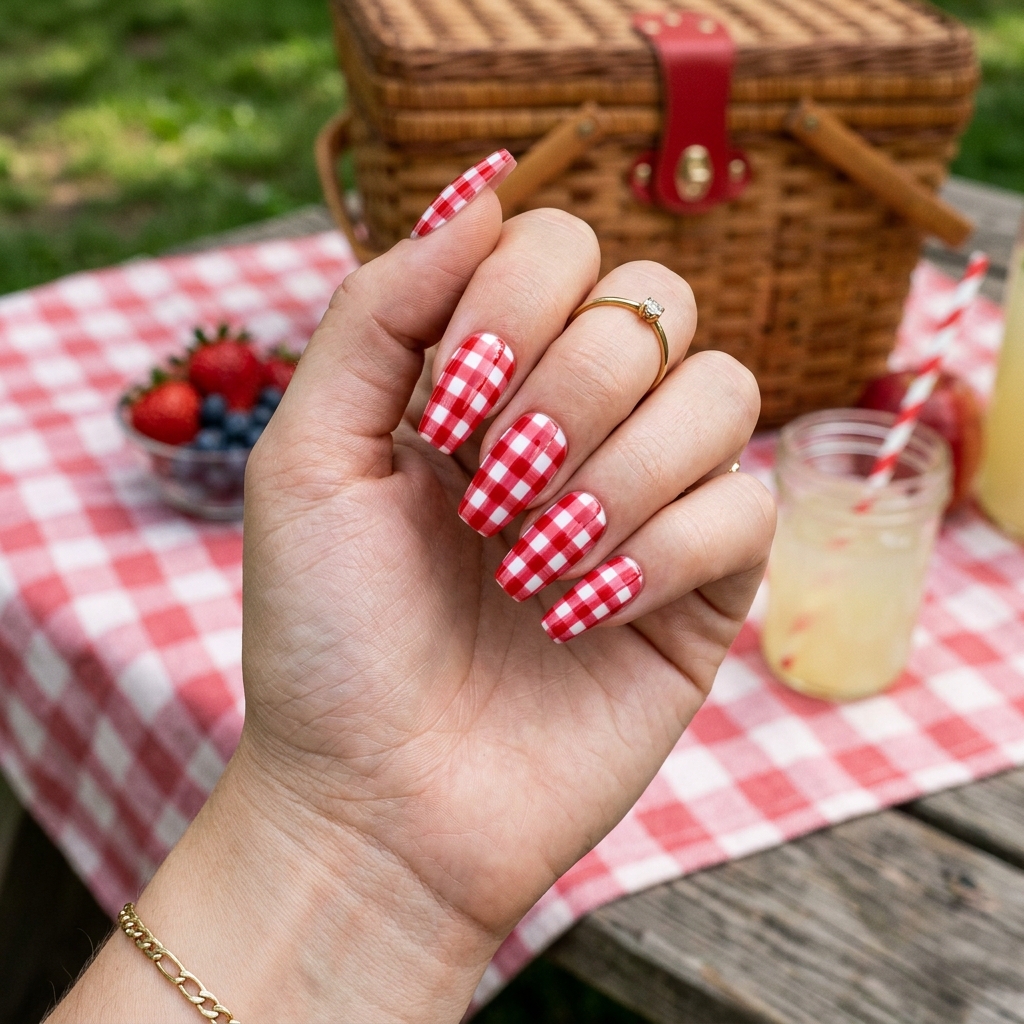 Tapered Square Nails Ideas: 30 Fresh Looks to Try Next 10 Gingham Tapered Square Nails Ideas