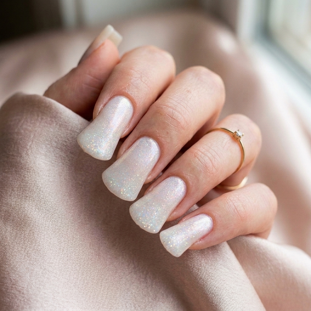 Iridescent Shimmer Short Duck Nails Idea

