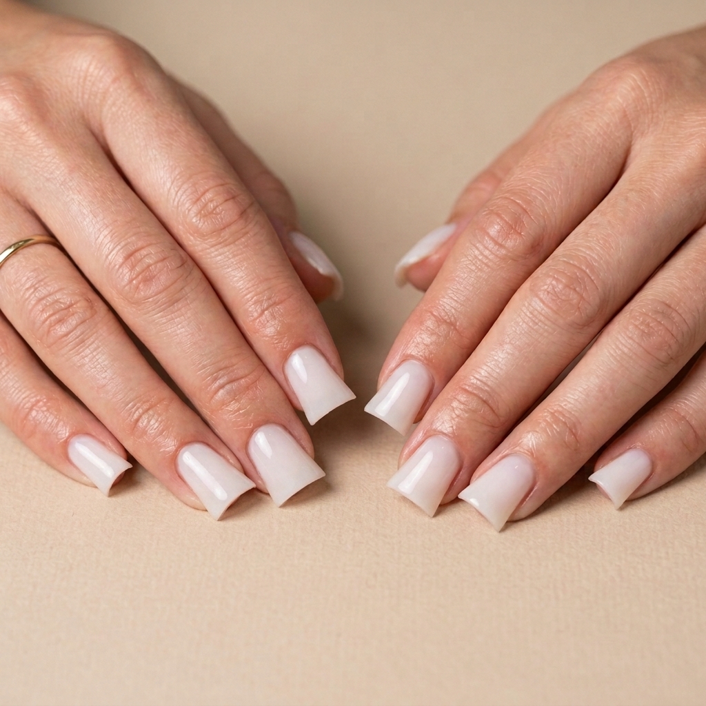 Milky White Short Duck Nails Idea
