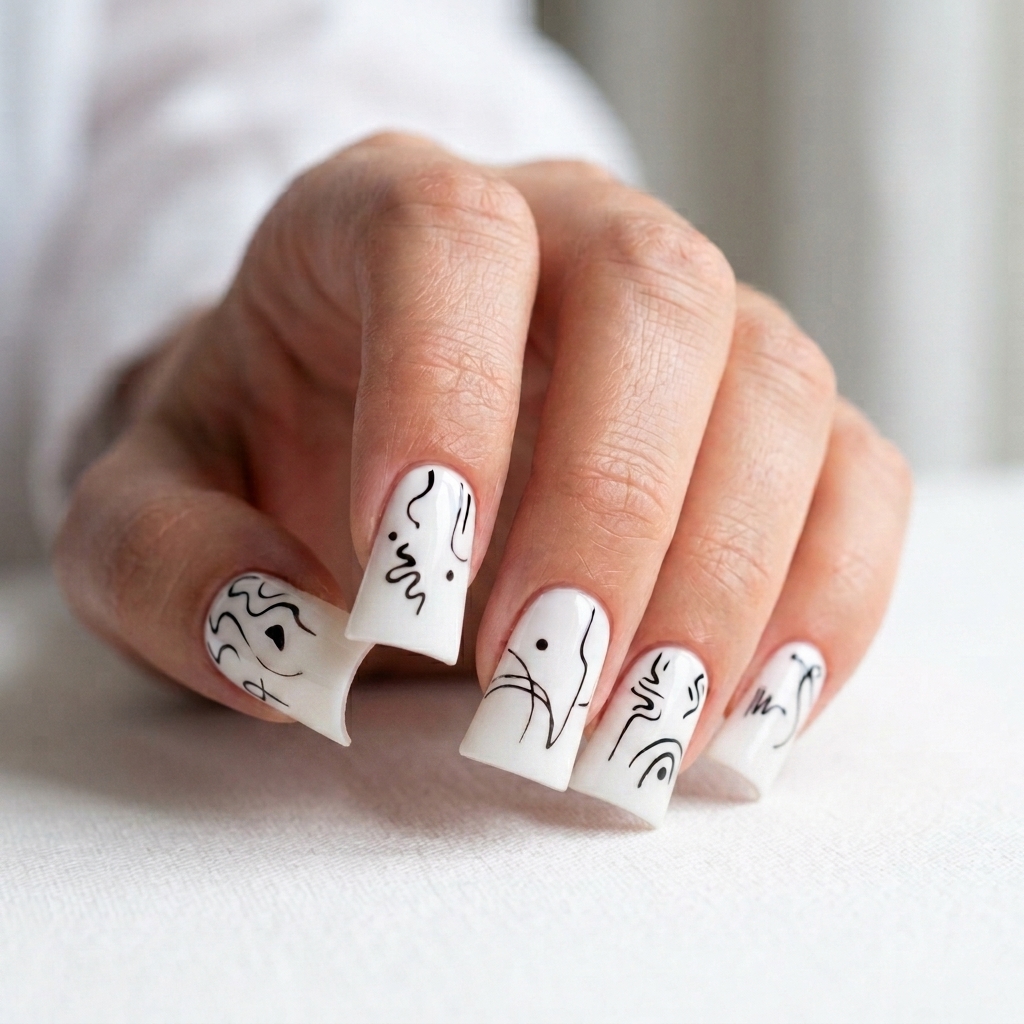 Abstract Line Art Short Duck Nail Idea