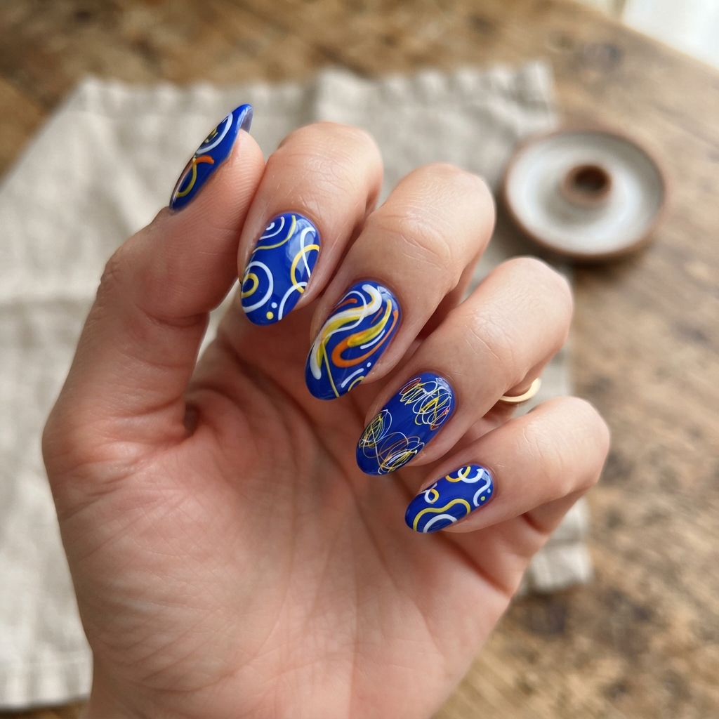 Royal Blue Abstract Nails Ideas