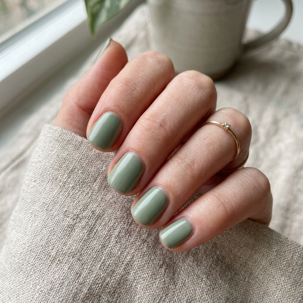 30 Short Natural Nails Ideas to Inspire Your Next Manicure 21 Soft Sage Green Nail Idea