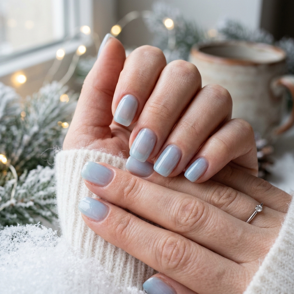 Sheer Icy Blue Nails Idea
