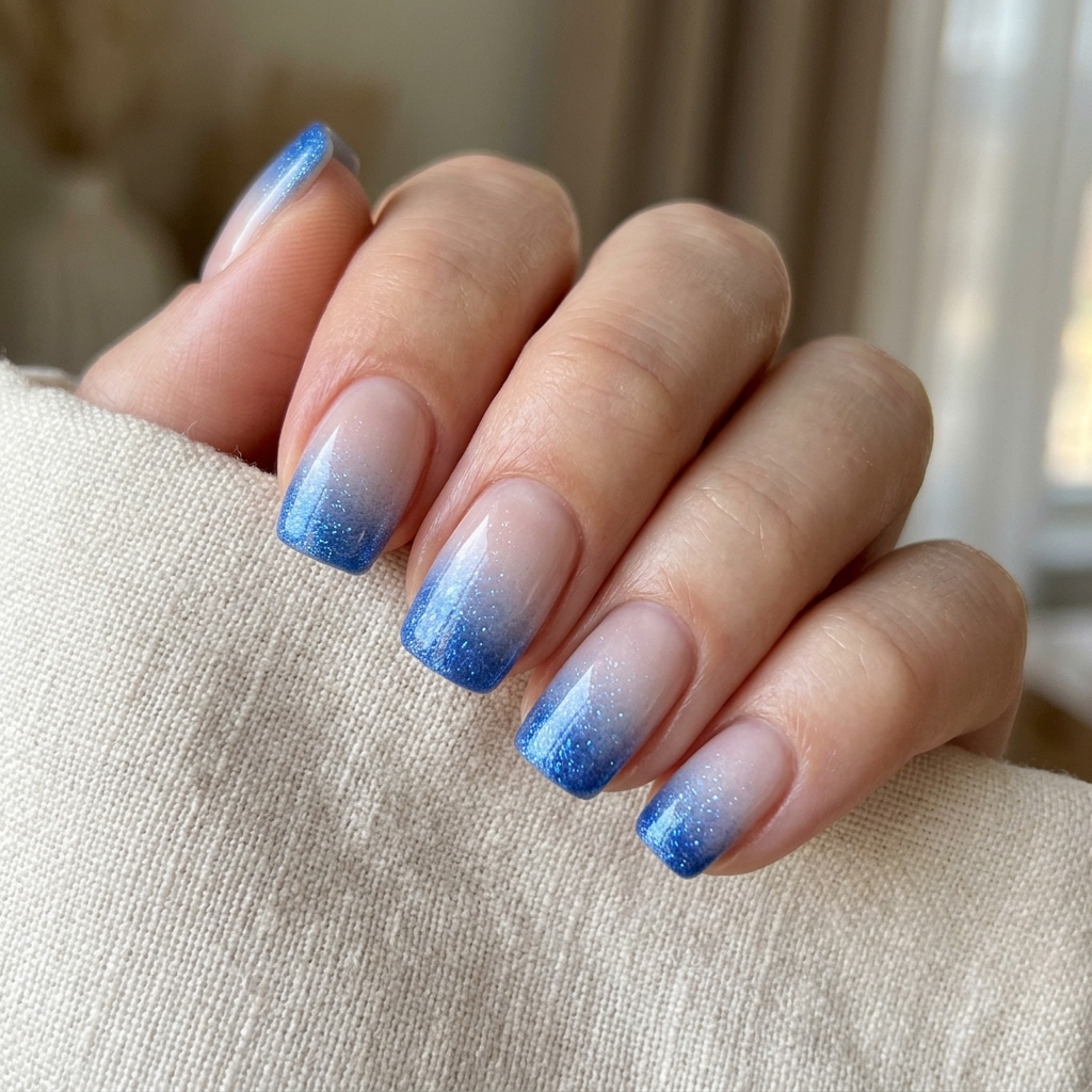 Shimmer Blue French Ombre Idea