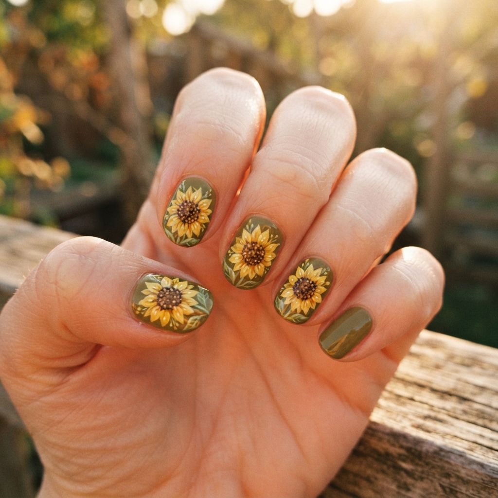 30 Short Summer Nails Ideas That Will Make You Fall in Love With Your Hands Again 31 Sunflower Print Nail Ideas
