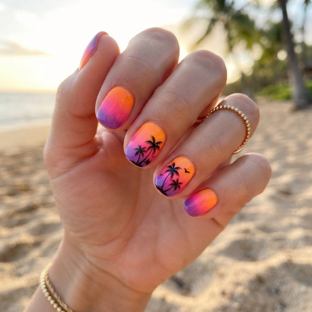 30 Short Summer Nails Ideas That Will Make You Fall in Love With Your Hands Again 16 Sunset Gradient Nail Ideas