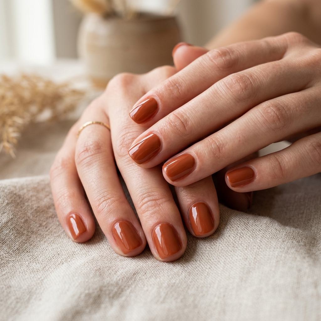 30 Short Natural Nails Ideas to Inspire Your Next Manicure 26 Warm Terracotta Nail Idea