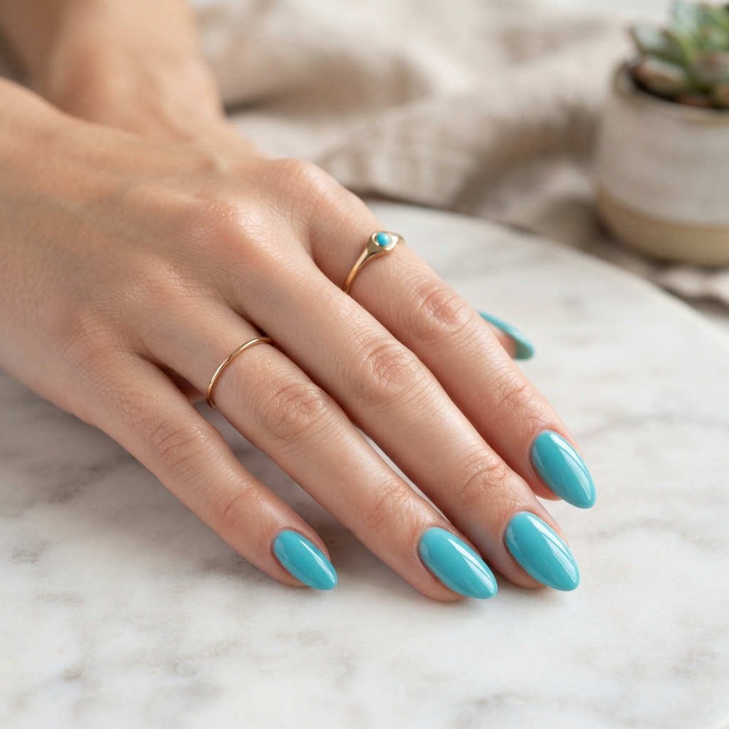 30 Turquoise Nails Ideas That Will Instantly Brighten Your Look 8 Turquoise Almond Nails Ideas