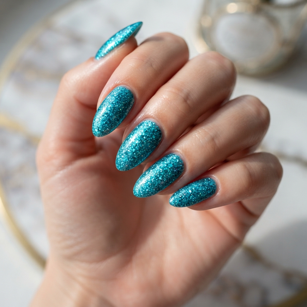 30 Turquoise Nails Ideas That Will Instantly Brighten Your Look 4 Turquoise Glitter Nails Ideas