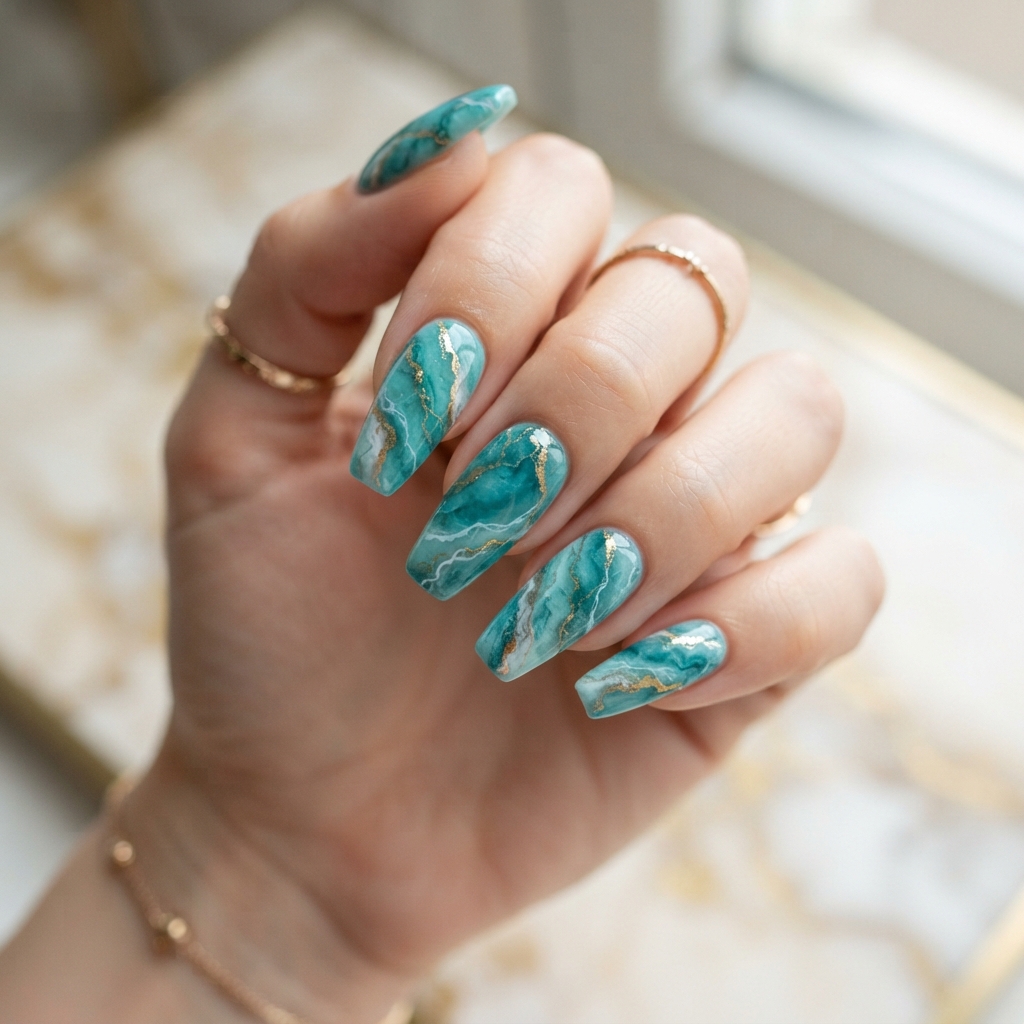 30 Turquoise Nails Ideas That Will Instantly Brighten Your Look 5 Turquoise Marble Nails Ideas