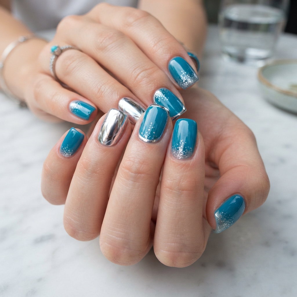 30 Turquoise Nails Ideas That Will Instantly Brighten Your Look 17 Turquoise and Silver Nails Ideas