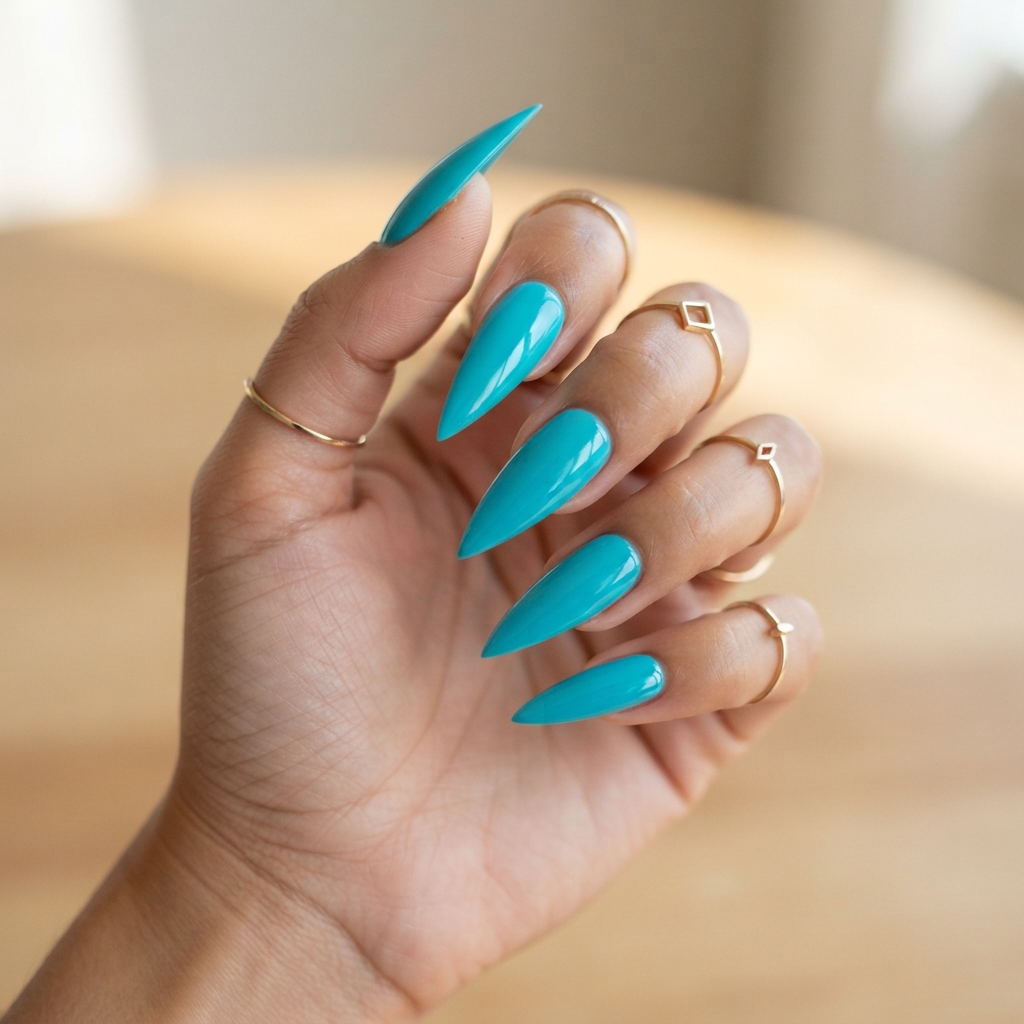 30 Turquoise Nails Ideas That Will Instantly Brighten Your Look 9 Turquoise Stiletto Nails Ideas