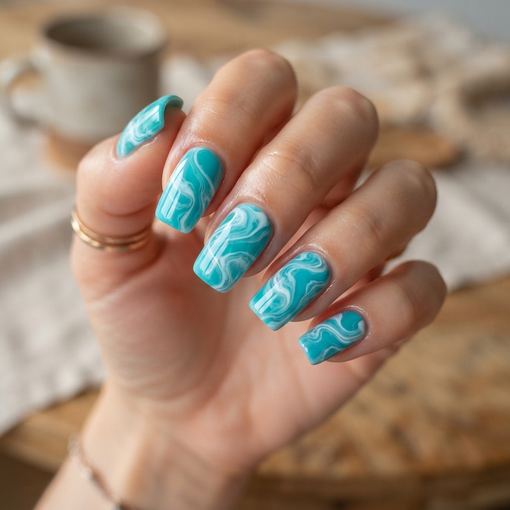 30 Turquoise Nails Ideas That Will Instantly Brighten Your Look 14 Turquoise Swirl Nails Ideas