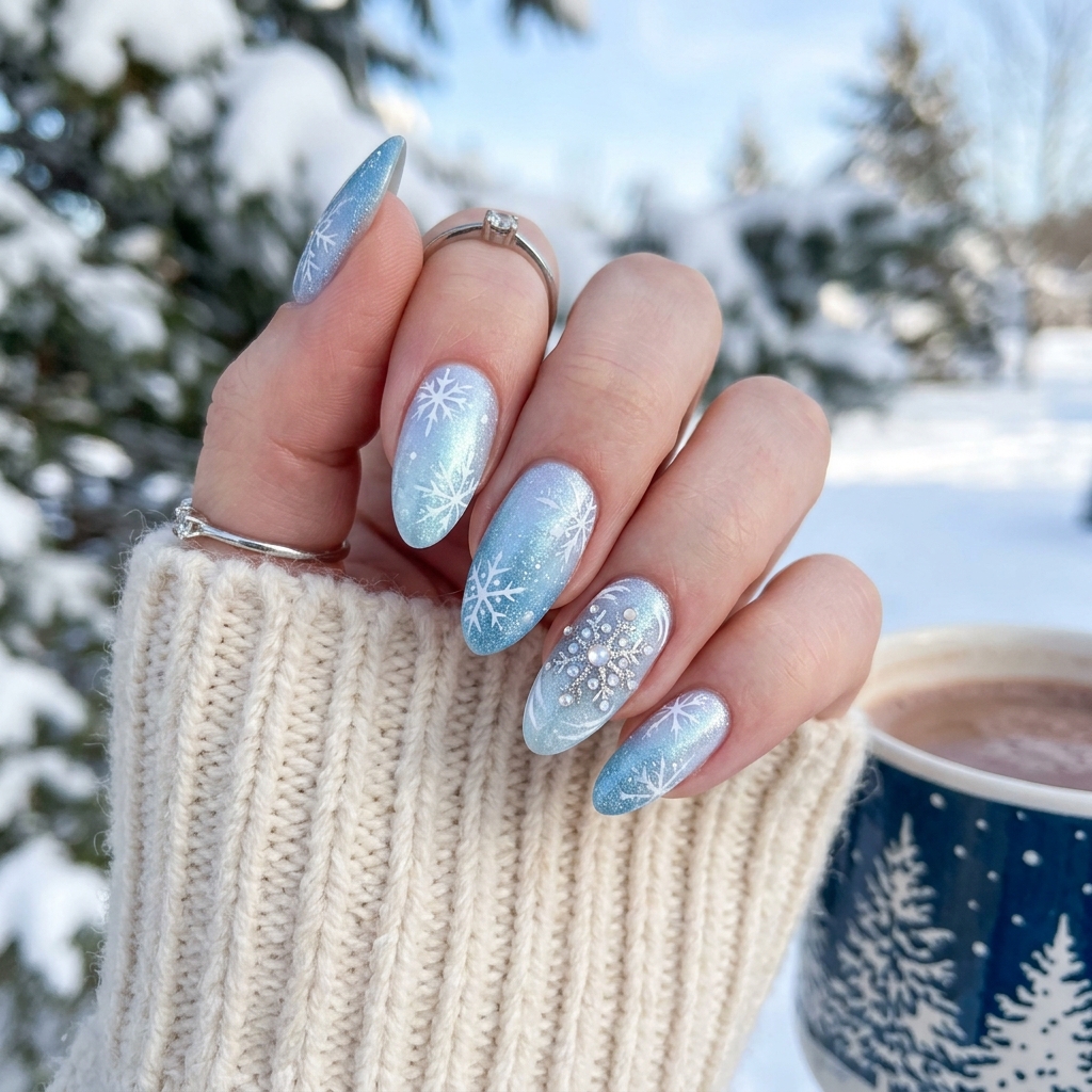 Winter Sky Frosty Blue Nails Idea