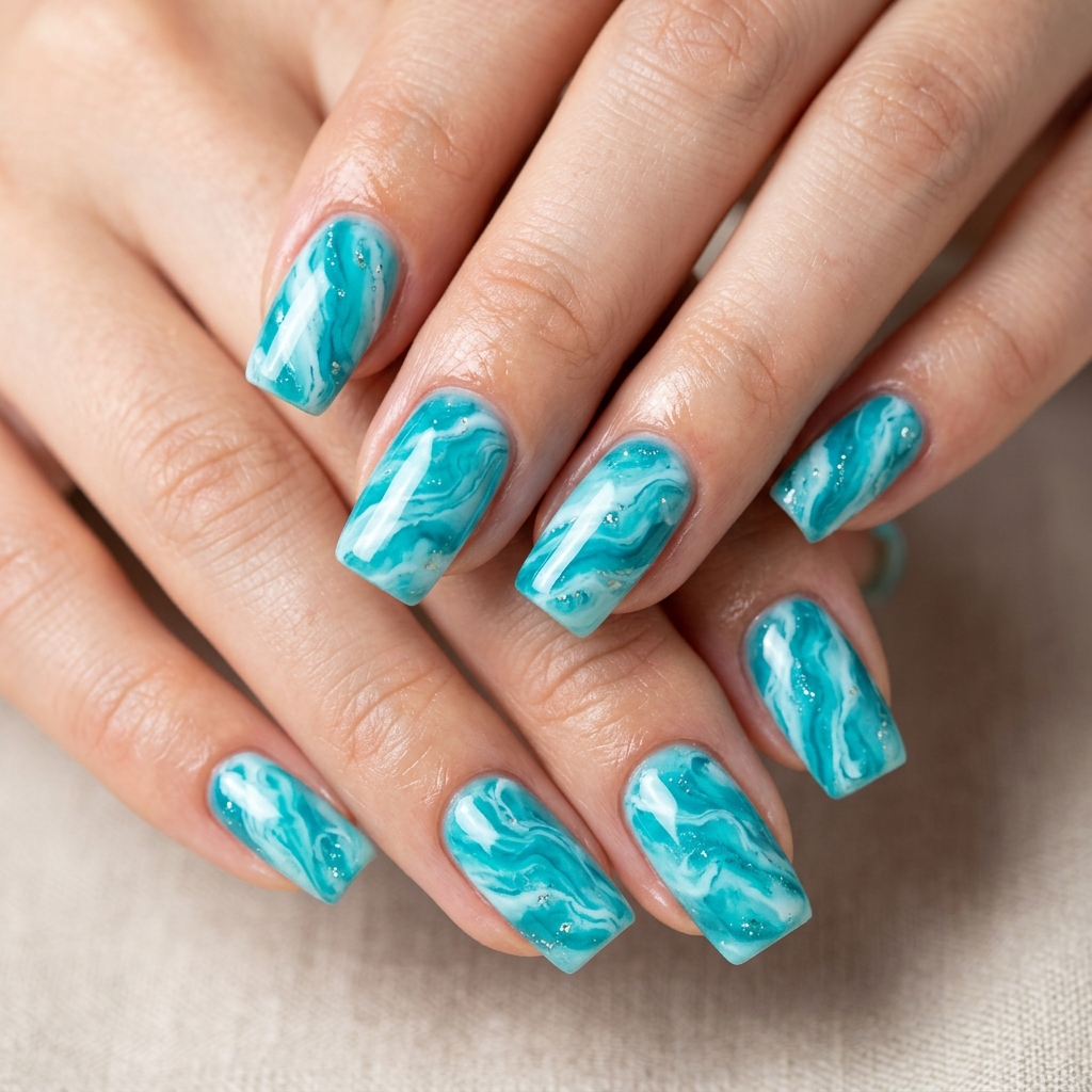 30 Spring Summer Nails Ideas That Bring Your Creativity to Life 28 Aqua Marble Nails Ideas