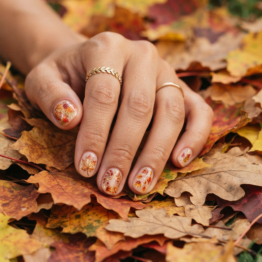 Best 30 Short Fall Nails Ideas for every mood and season 10 Autumn Leaf Nail Art Ideas