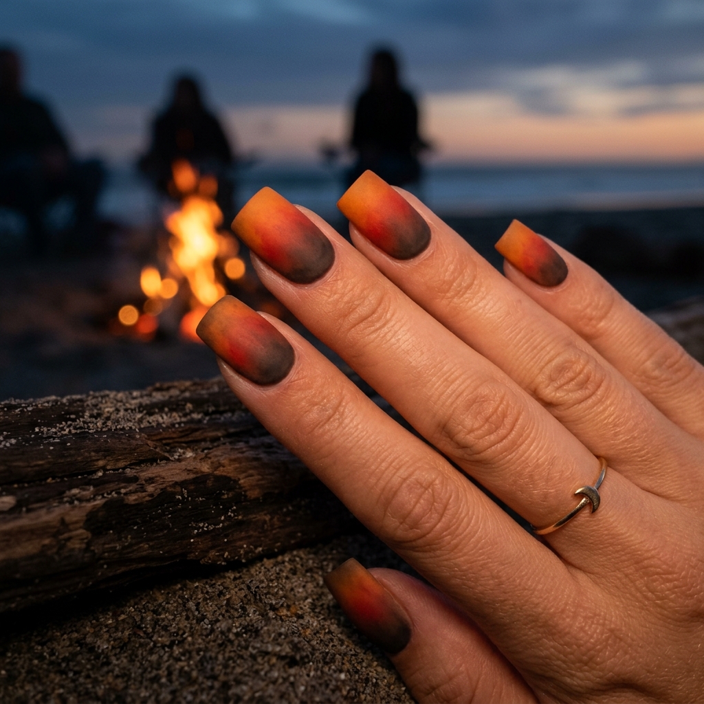 30 Tropical Vacation Nails Ideas: Your Ultimate Inspiration Guide 21 Beach Bonfire Ombre Nail Ideas