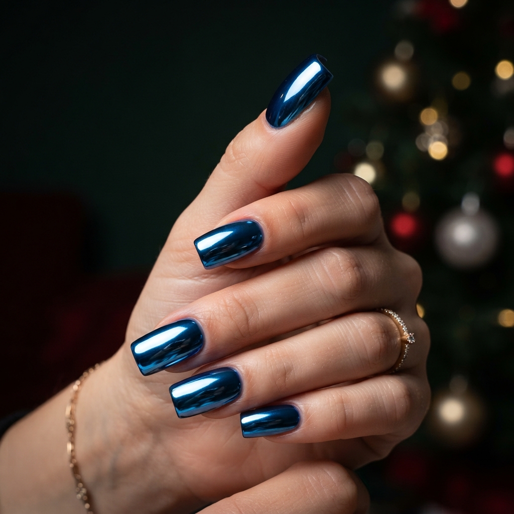 30 Blue Christmas Nails Ideas: to Try This Holiday Season 12 Blue Chrome Christmas Nail Ideas