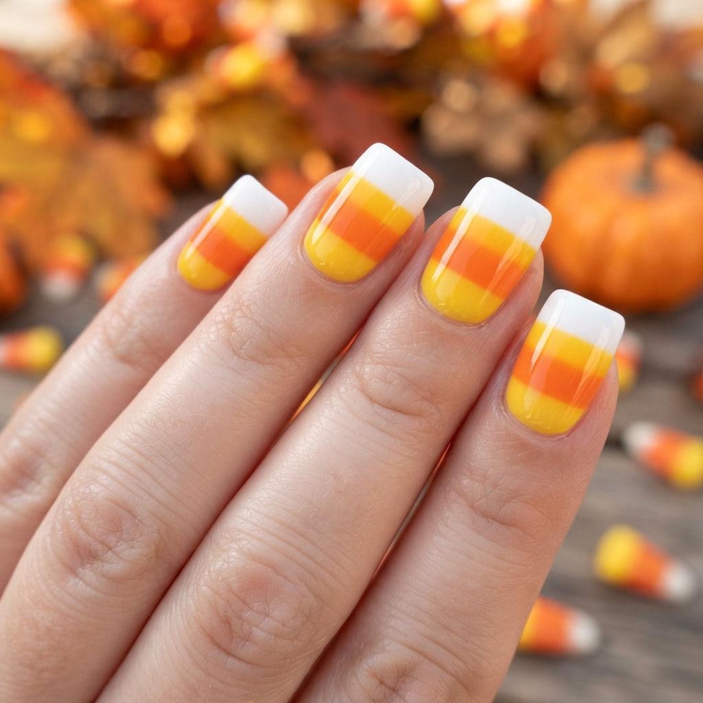 30 Simple Halloween Nails Ideas: Cute & Easy Spooky Nail Designs 7 Candy Corn Simple Halloween Nails