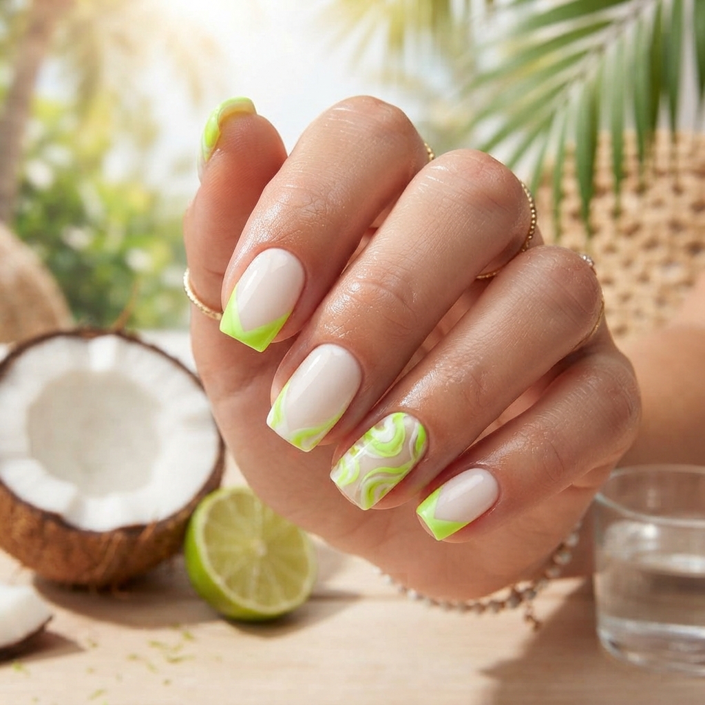 Best 30 Colorful Summer Nails Ideas for Every Vacation Vibe 20 Coconut and Lime Nail Ideas