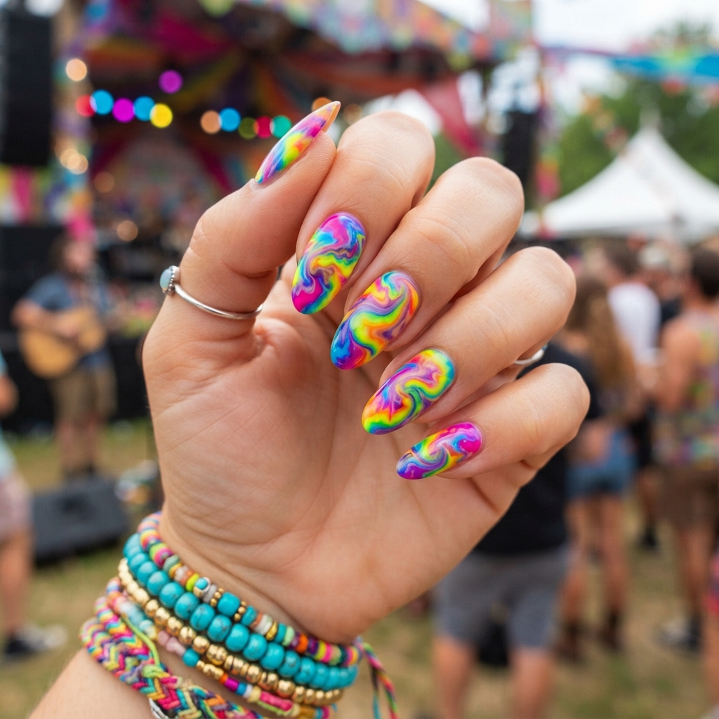 June Nails Ideas: 30 Fresh Looks to Try This Summer 27 Rainbow Swirl June Nails Idea