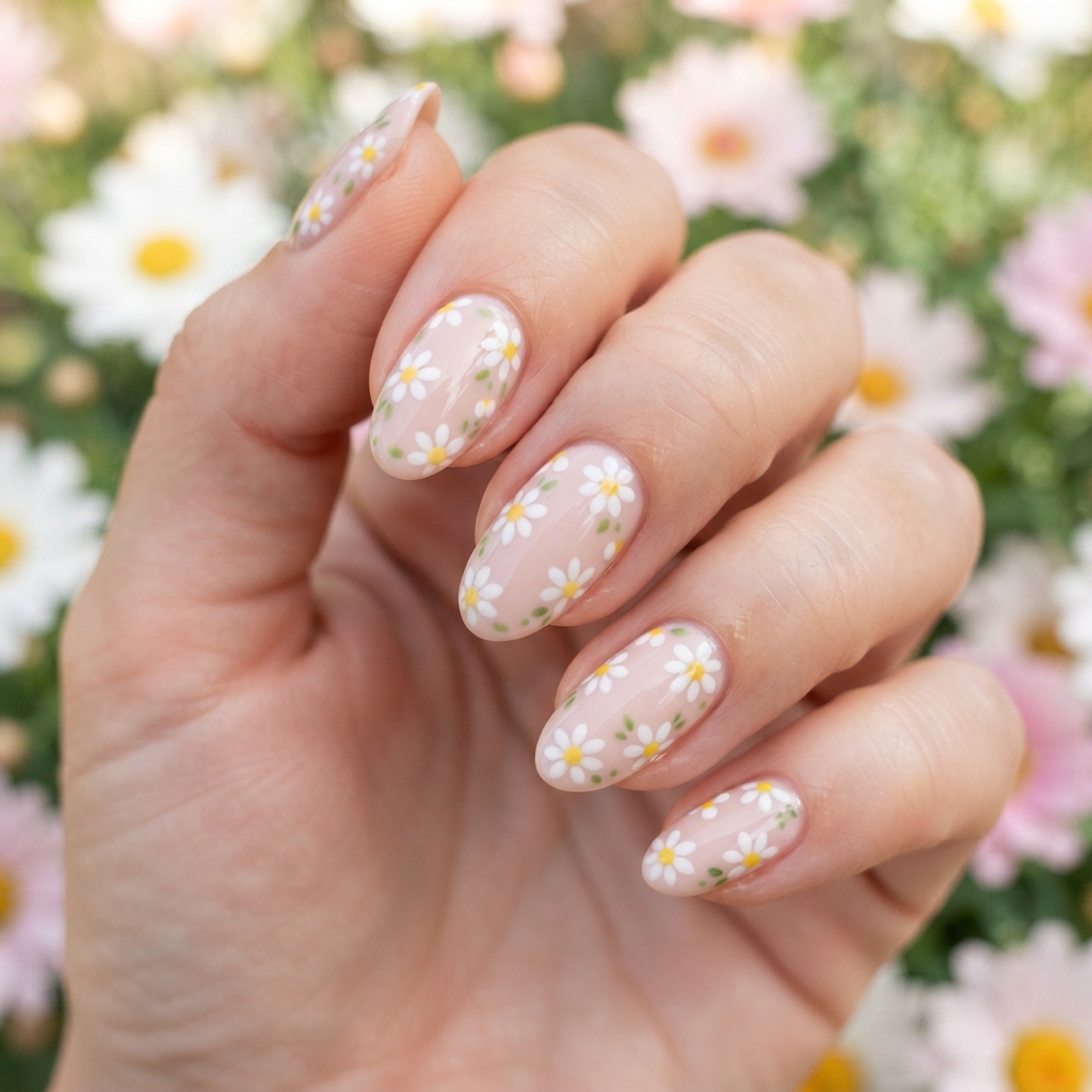 30 Spring Summer Nails Ideas That Bring Your Creativity to Life 11 Daisy Flower Spring Summer Nails Ideas