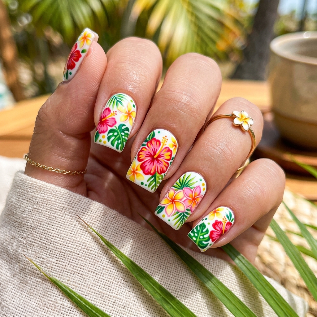 30 Tropical Vacation Nails Ideas: Your Ultimate Inspiration Guide 20 Aloha Floral Nail Ideas