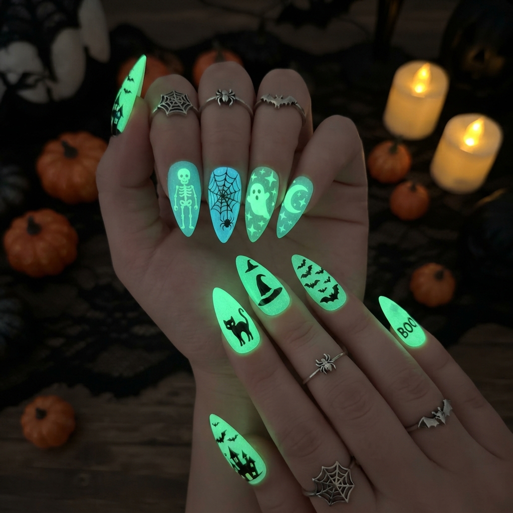 30 Cute Halloween Nails Ideas: Spooky, Fun & Adorable Nail Designs 7 Glow in the Dark Halloween Nail Ideas