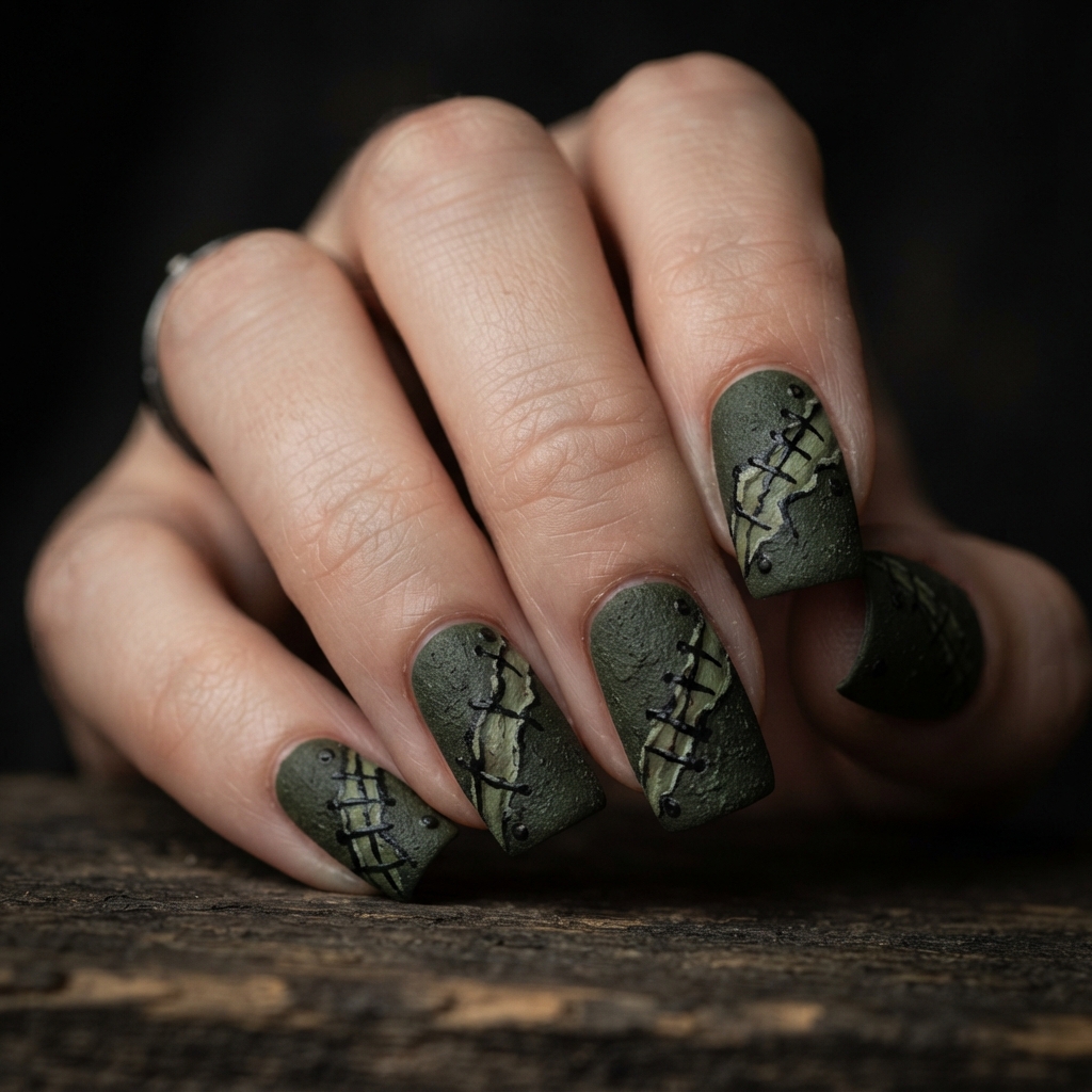 30 Simple Halloween Nails Ideas: Cute & Easy Spooky Nail Designs 28 Rip and Stitch Simple Halloween Nails