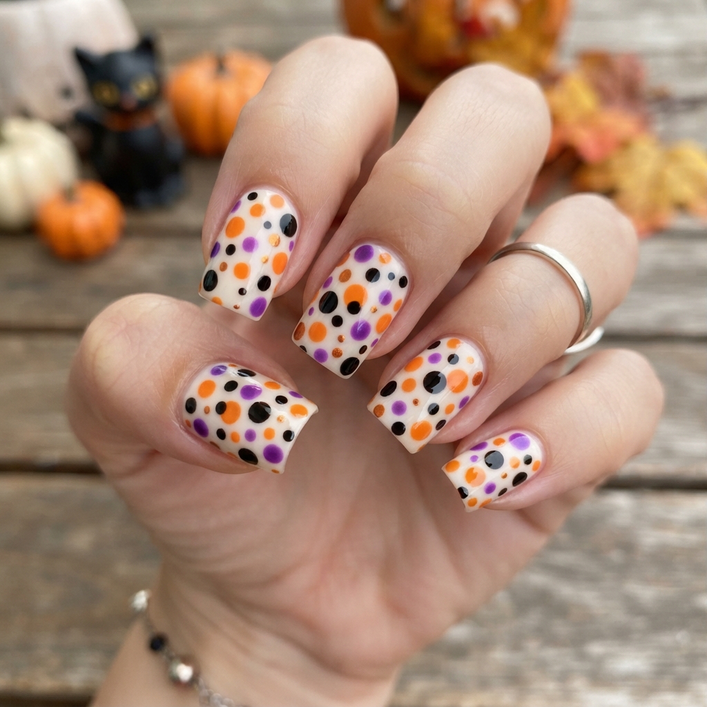 30 Simple Halloween Nails Ideas: Cute & Easy Spooky Nail Designs 20 Halloween Polka Dot Nail Ideas