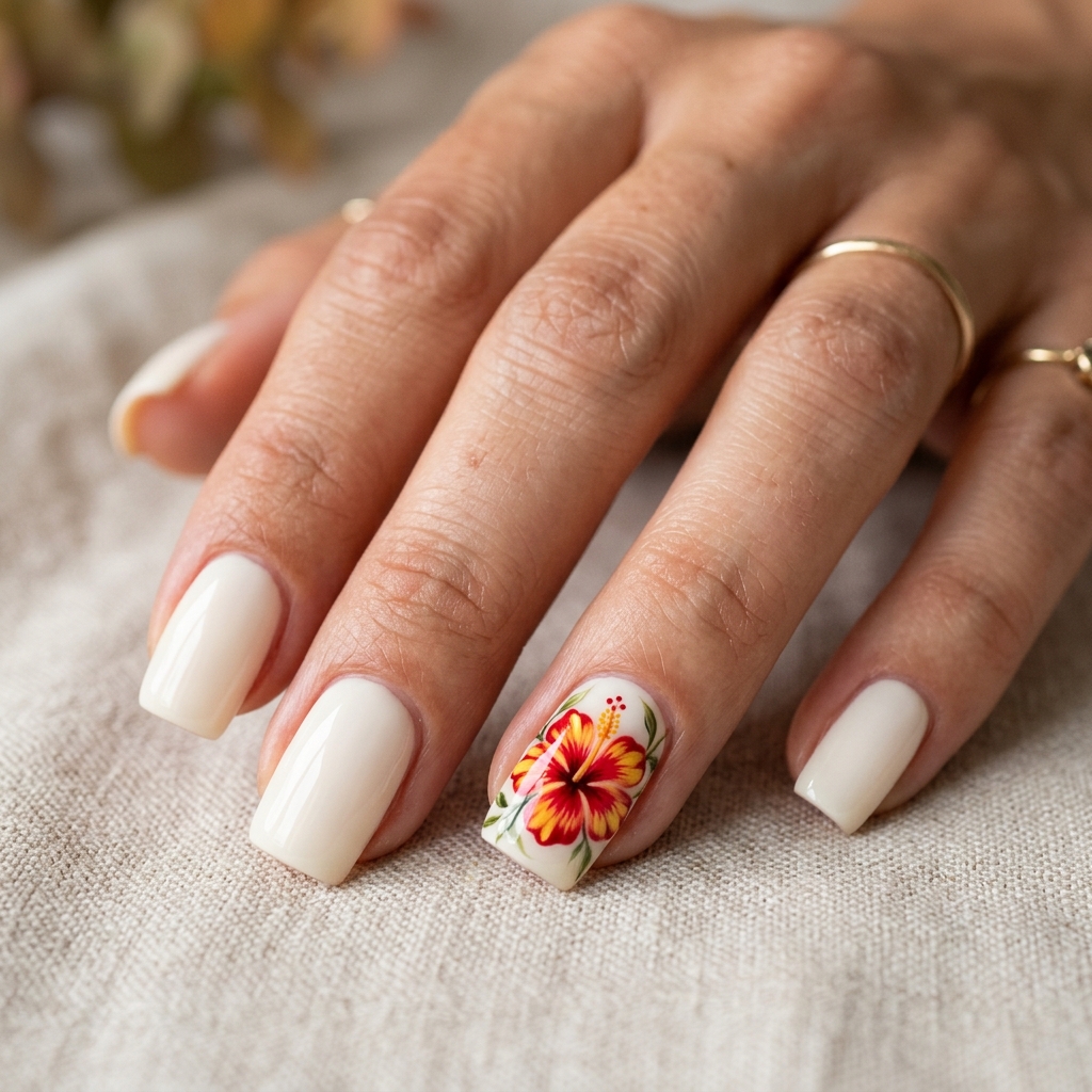 30 Tropical Vacation Nails Ideas: Your Ultimate Inspiration Guide 5 Hibiscus Flower Nail Ideas