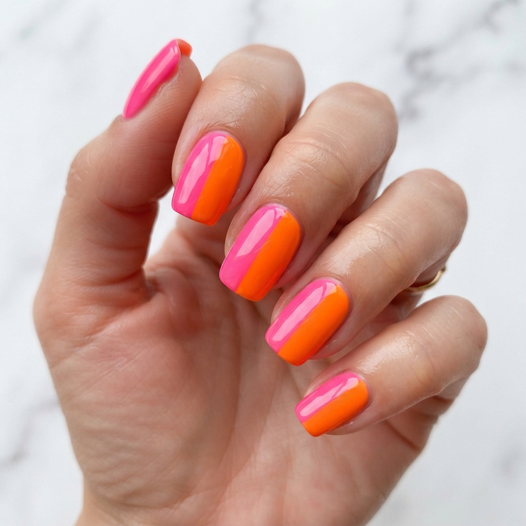 Best 30 Colorful Summer Nails Ideas for Every Vacation Vibe 17 Hot Pink and Orange Nail Ideas