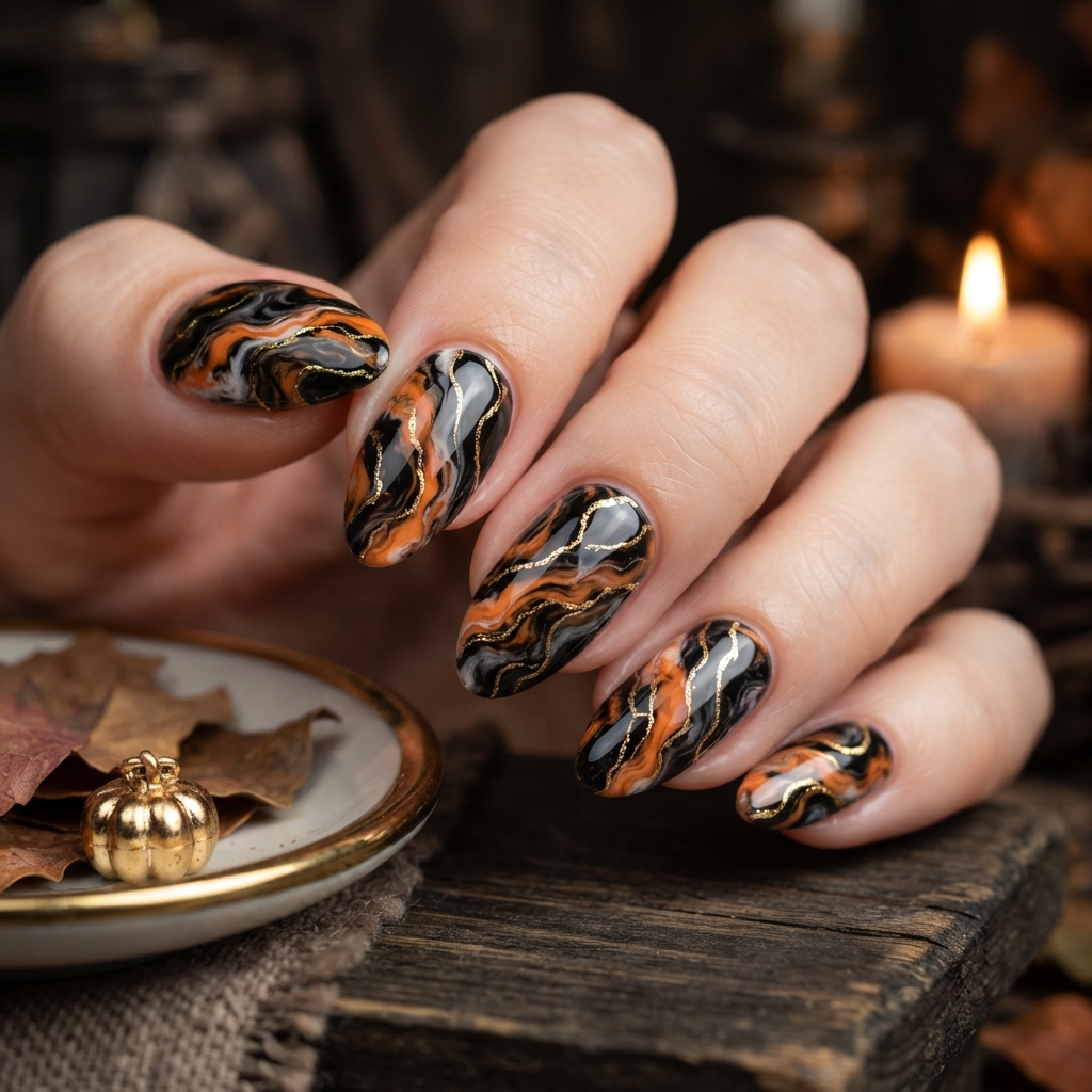 30 Cute Halloween Nails Ideas: Spooky, Fun & Adorable Nail Designs 19 Marble Halloween Nail Ideas