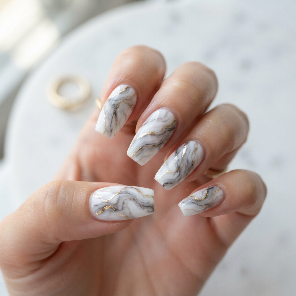 Cute Acrylic Nails Ideas: 30 Creative Looks to Inspire Your Next Manicure 8 Marble Effect Nail Ideas