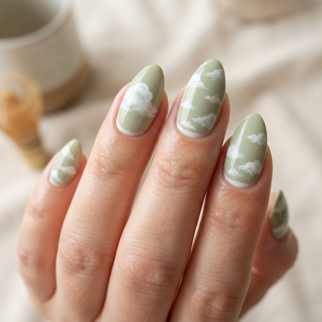 30 Matcha Nails Ideas That Bring Out Your Creative Side 20 Cloud Matcha Nails Ideas
