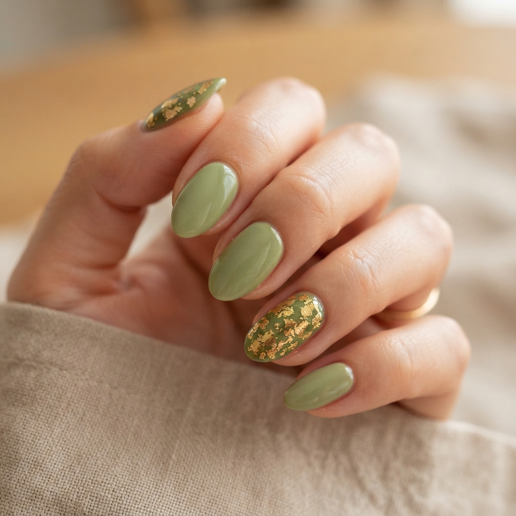 30 Matcha Nails Ideas That Bring Out Your Creative Side 27 Matcha Foil Nails Ideas