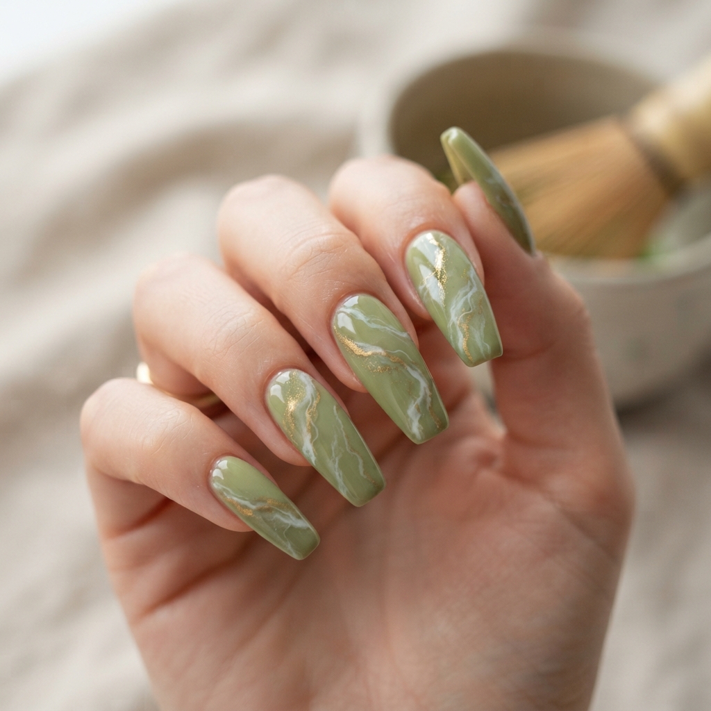 30 Matcha Nails Ideas That Bring Out Your Creative Side 7 Matcha Marble Nails Ideas