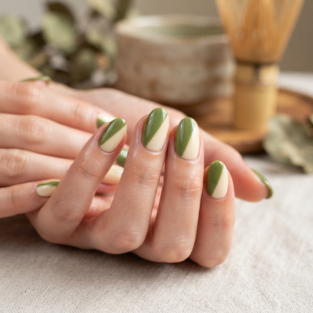 30 Matcha Nails Ideas That Bring Out Your Creative Side 28 Matcha Two Tone Nails Ideas
