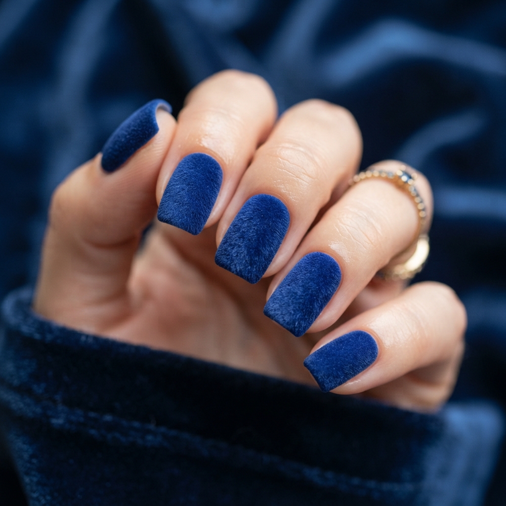30 Blue Christmas Nails Ideas: to Try This Holiday Season 23 Velvet Blue Christmas Nails