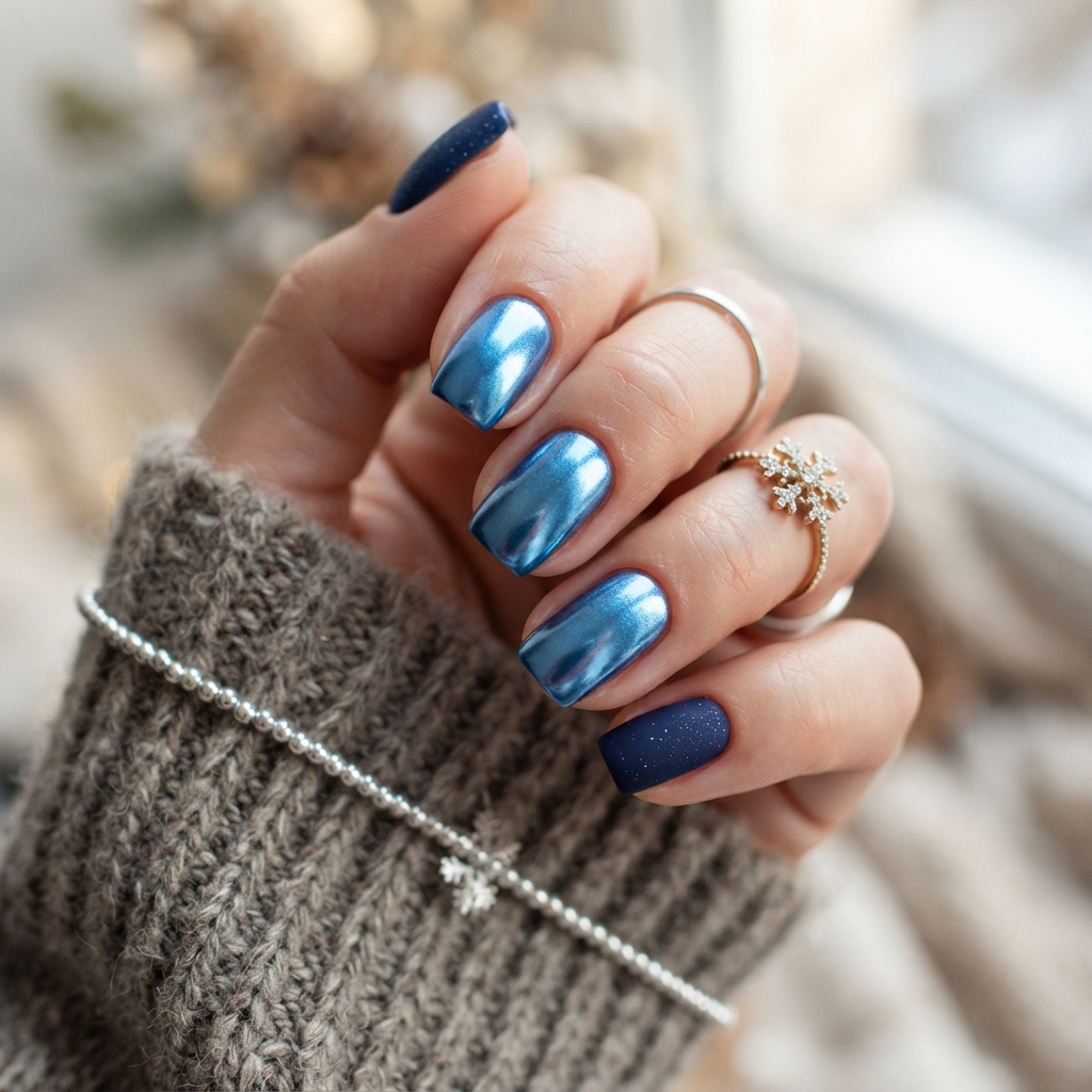 30 Blue Christmas Nails Ideas: to Try This Holiday Season 22 Metallic Blue Christmas Nails