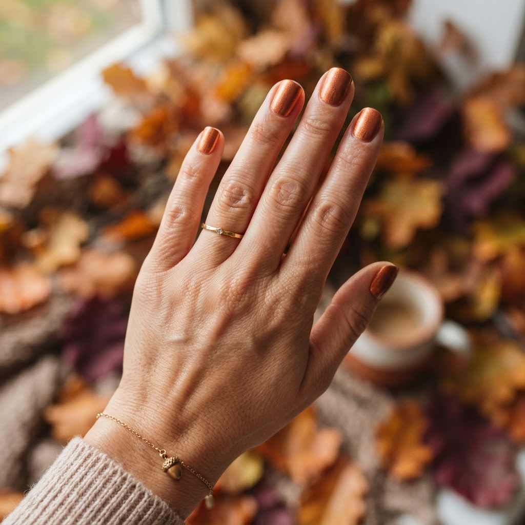 Best 30 Short Fall Nails Ideas for every mood and season 9 Metallic Copper Nails Ideas